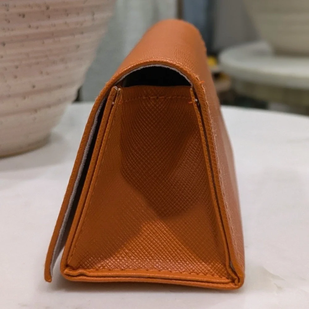 NEW Tory Burch Sunglasses Case Orange Saffiano Leather Luxe Travel